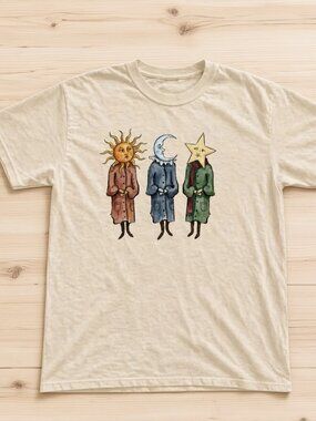 Gildan Short Sleeve Tee with Sun Moon Star Trio Graphic white off